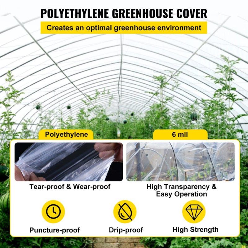 Landscaping & Shade | Greenhouse Film, 24′ x 100′ Greenhouse Plastic Sheeting, 6 mil Thickness Suncover Greenhouse, Clear Polyethylene Cover, UV Proof Farm Plastic Supply for Gardening, Farming and Agriculture Landscaping & Shade Landscaping & Shade