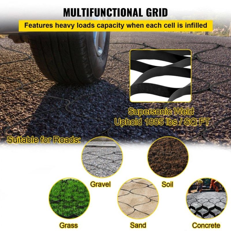 Landscaping & Shade | Ground Grid, 1885 lbs per Sq Ft Load Geo Grid, 2″ Depth Permeable Stabilization System for DIY Patio, Walkway, Shed Base, Light Vehicle Driveway, Parking Lot, Grass, and Gravel Landscaping & Shade Landscaping & Shade