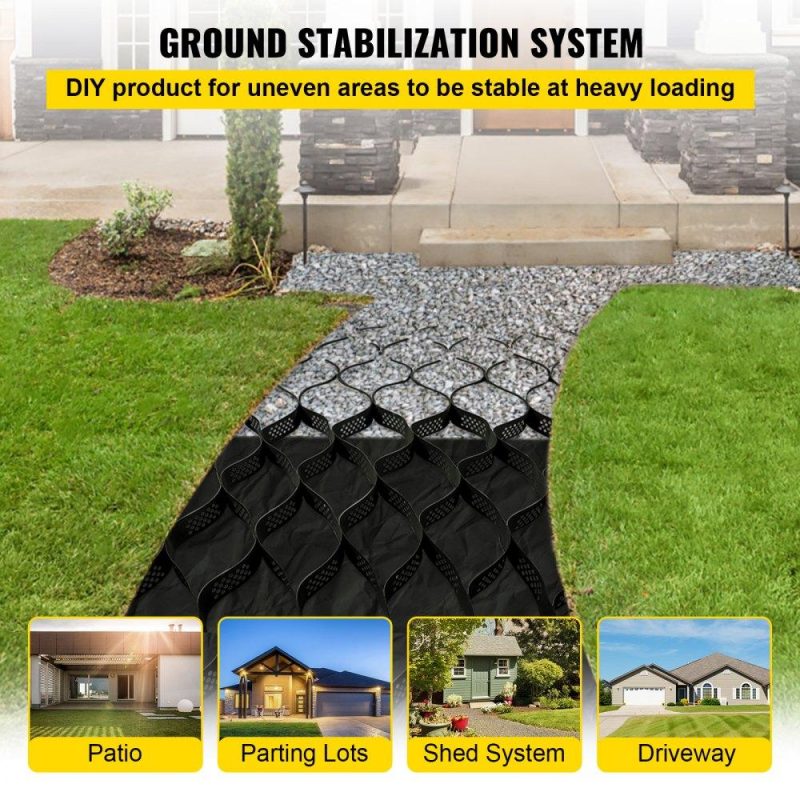 Landscaping & Shade | Ground Grid, 1885 lbs per Sq Ft Load Geo Grid, 3″ Depth Permeable Stabilization System for DIY Patio, Walkway, Shed Base, Light Vehicle Driveway, Parking Lot, Grass, and Gravel Landscaping & Shade Landscaping & Shade