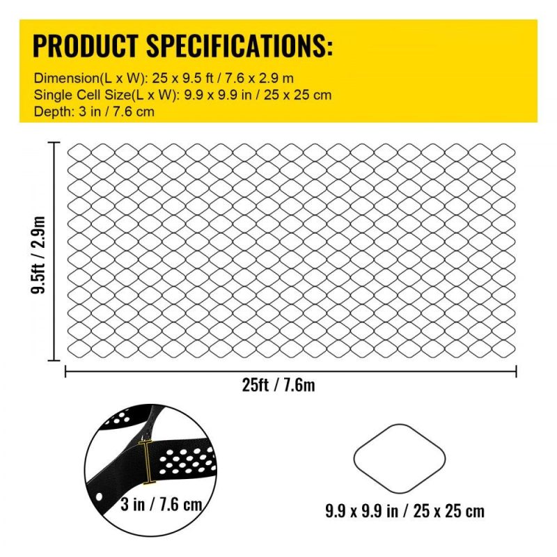 Landscaping & Shade | Ground Grid, 1885 lbs per Sq Ft Load Geo Grid, 3″ Depth Permeable Stabilization System for DIY Patio, Walkway, Shed Base, Light Vehicle Driveway, Parking Lot, Grass, and Gravel Landscaping & Shade Landscaping & Shade