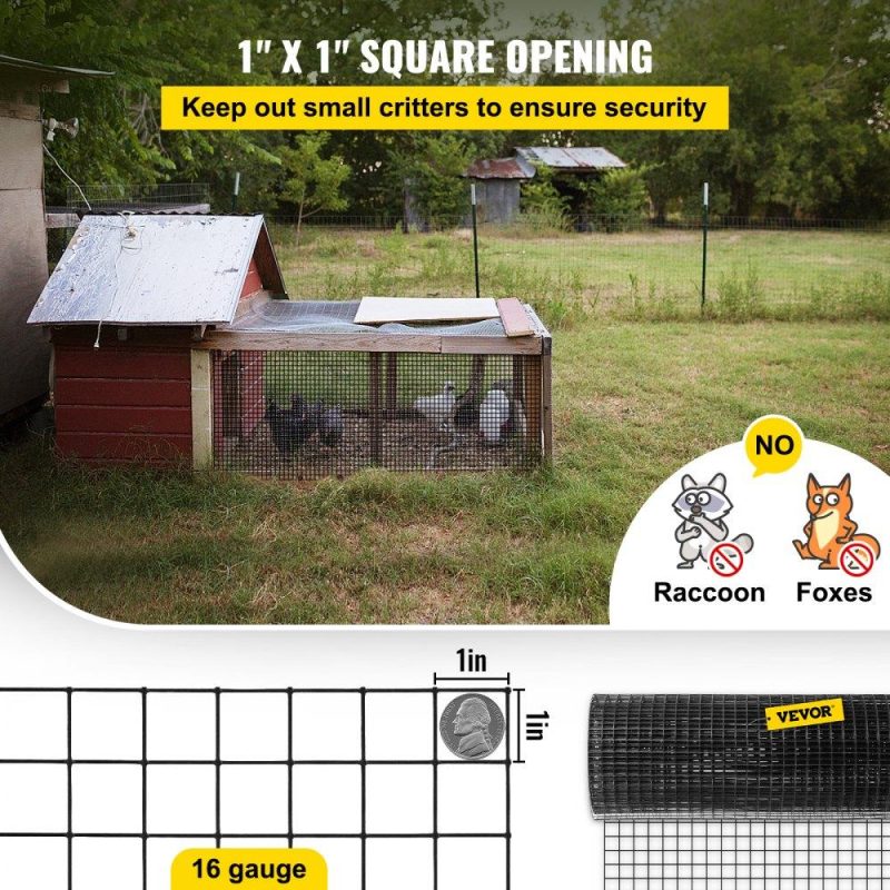 Landscaping & Shade | Hardware Cloth, 24″ x 100′ & 1″x1″ Mesh Size, Galvanized Steel Vinyl Coated 16 Gauge Chicken Wire Fencing w/A Cutting Plier & A Pair of Fabric Gloves, for Garden Fencing & Pet Enclosures, Black Landscaping & Shade Landscaping & Shade