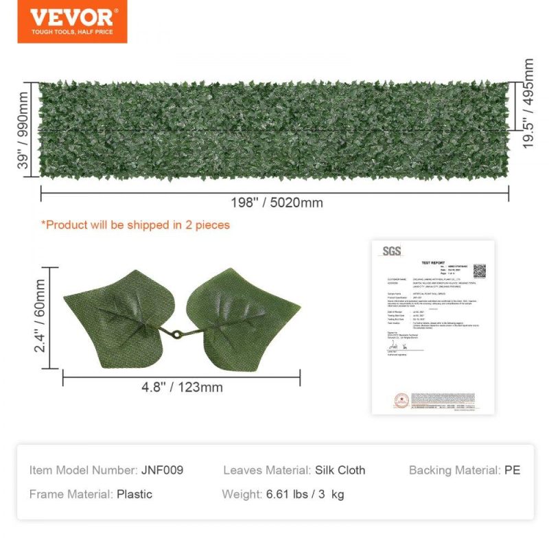 Landscaping & Shade | Ivy Privacy Fence, 39 x 198in Artificial Green Wall Screen, Greenery Ivy Fence with Mesh Cloth Backing and Strengthened Joint, Faux Hedges Vine Leaf Decoration for Outdoor Garden, Yard, Balcony Landscaping & Shade Landscaping & Shade