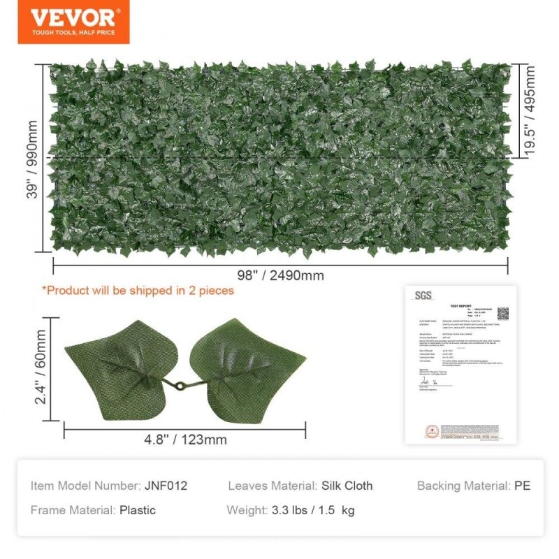 Landscaping & Shade | Ivy Privacy Fence, 39 x 98 in Artificial Green Wall Screen, Greenery Ivy Fence with Mesh Cloth Backing and Strengthened Joint, Faux Hedges Vine Leaf Decoration for Outdoor Garden, Yard, Balcony Landscaping & Shade Landscaping & Shade