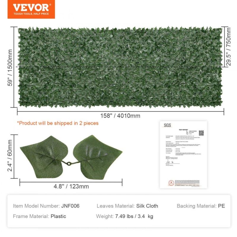 Landscaping & Shade | Ivy Privacy Fence, 59 x 158in Artificial Green Wall Screen, Greenery Ivy Fence w/ Mesh Cloth Backing and Strengthened Joint, Faux Hedges Vine Leaf Decoration for Outdoor Garden, Yard, Balcony Landscaping & Shade Landscaping & Shade