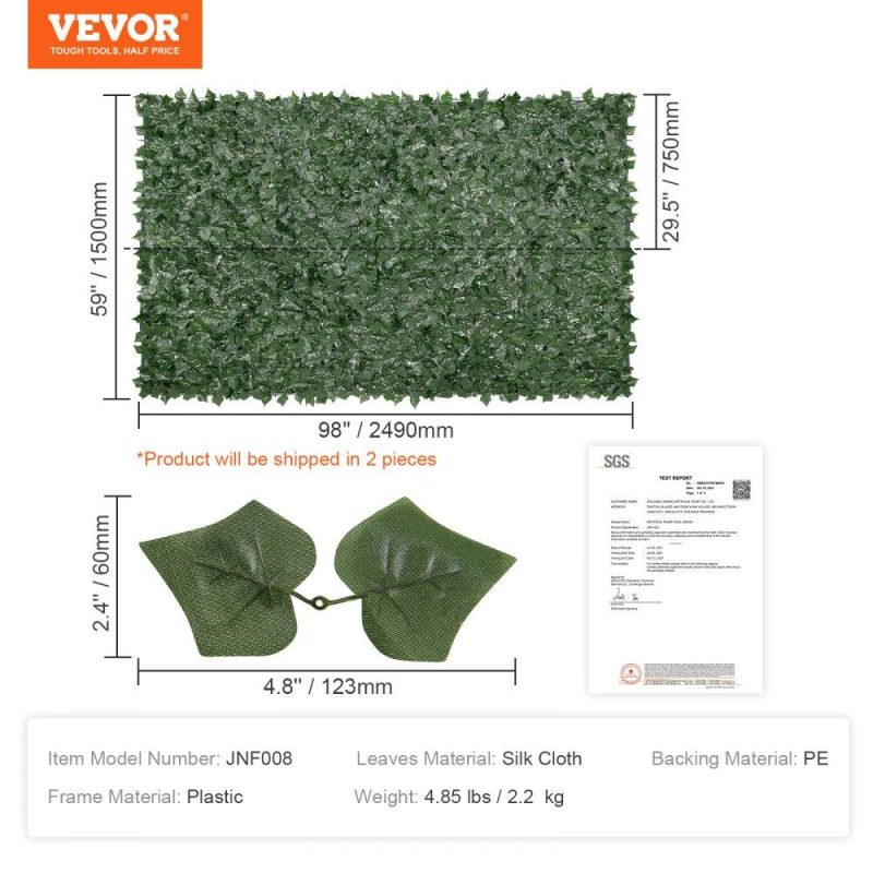 Landscaping & Shade | Ivy Privacy Fence, 59 x 98 in Artificial Green Wall Screen, Greenery Ivy Fence with Mesh Cloth Backing and Strengthened Joint, Faux Hedges Vine Leaf Decoration for Outdoor Garden, Yard, Balcony Landscaping & Shade Landscaping & Shade