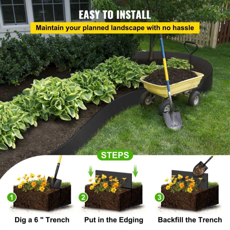 Landscaping & Shade | Landscape Edging, 10 inch Depth 150 ft Total Length, Recycled HDPE Coiled Terrace Board, Flexible Bender Border for Landscaping, Lawn, Garden, Yard, Against Invading Weeds, Black Landscaping & Shade Landscaping & Shade