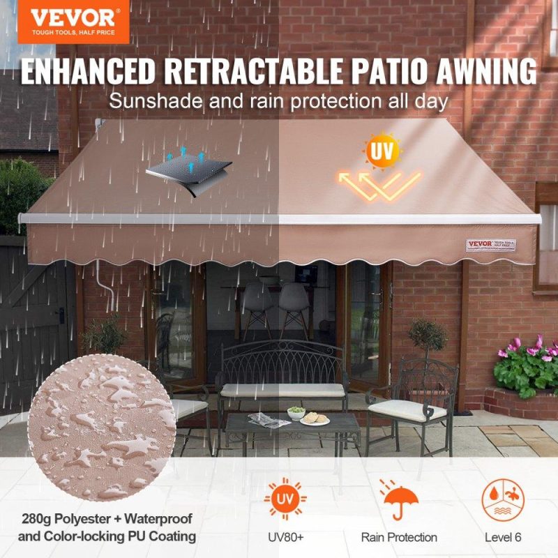 Landscaping & Shade | Manual Retractable Awning, 10 x 8 ft Outdoor Patio Awning Retractable Sun Shade, Water-Resistant Polyester Patio Door Window Awning Sunshade Shelter with Crank Handle for Backyard, Balcony Landscaping & Shade Landscaping & Shade