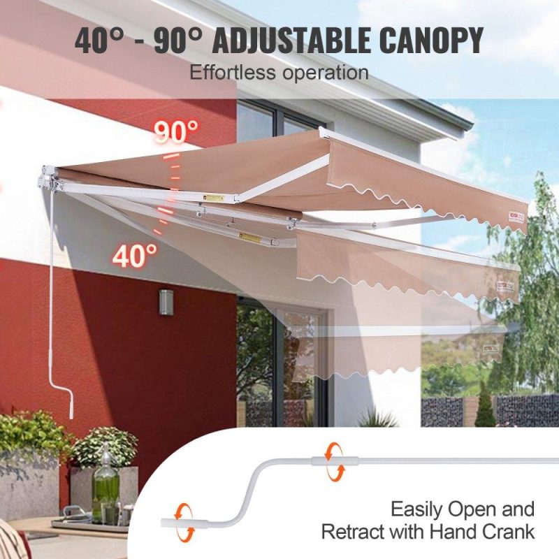 Landscaping & Shade | Manual Retractable Awning, 10 x 8 ft Outdoor Patio Awning Retractable Sun Shade, Water-Resistant Polyester Patio Door Window Awning Sunshade Shelter with Crank Handle for Backyard, Balcony Landscaping & Shade Landscaping & Shade