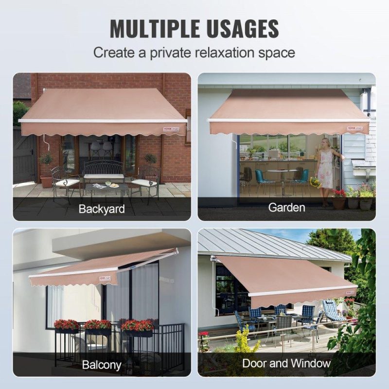 Landscaping & Shade | Manual Retractable Awning, 10 x 8 ft Outdoor Patio Awning Retractable Sun Shade, Water-Resistant Polyester Patio Door Window Awning Sunshade Shelter with Crank Handle for Backyard, Balcony Landscaping & Shade Landscaping & Shade