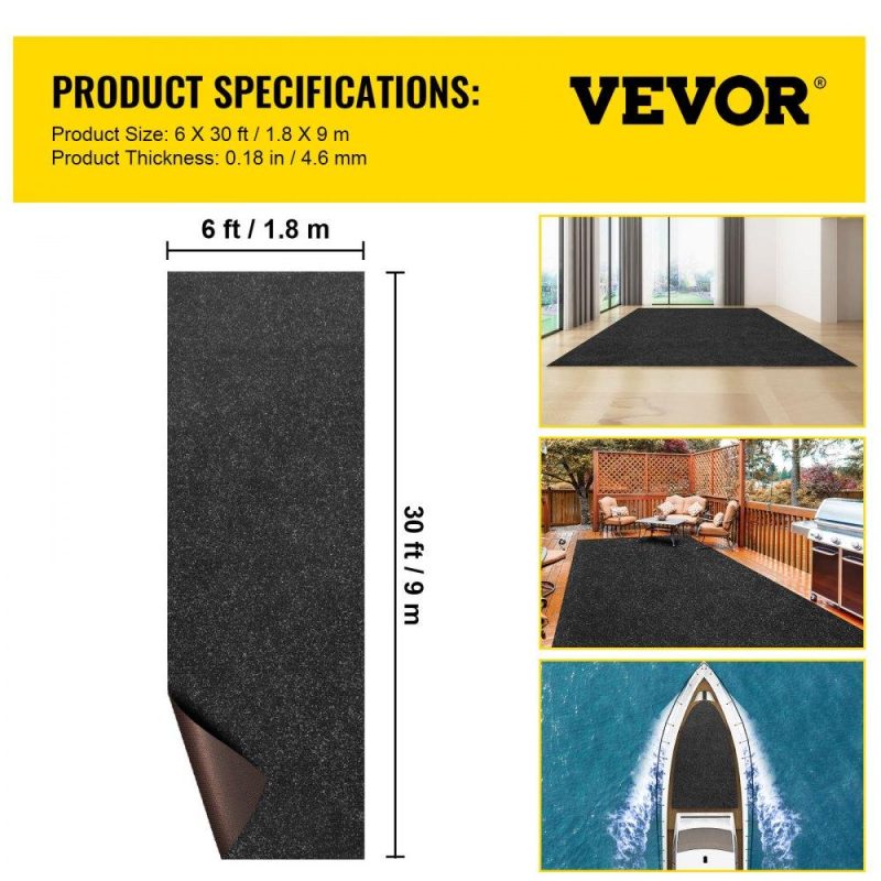 Landscaping & Shade | Marine Carpet, 6 x 30 ft Boat Carpeting, Charcoal Black Marine Grade Boat Carpet, Indoor/Outdoor Marine Carpeting w/ Water-proof TPR Backing, Water-proof Carpet Roll for Home, Patio, Porch, Deck Landscaping & Shade Landscaping & Shade