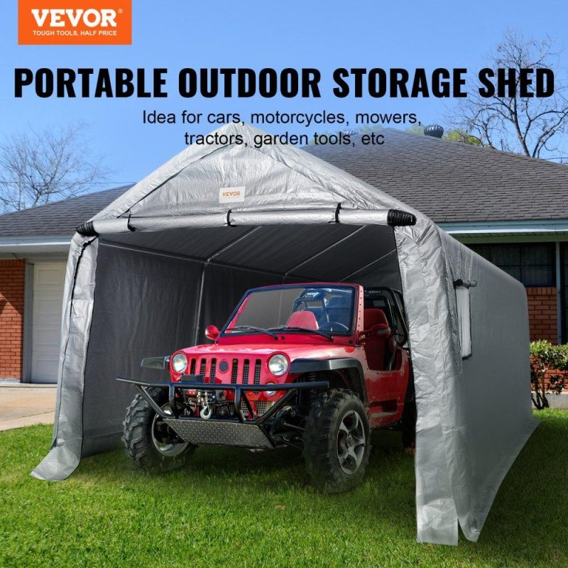 Landscaping & Shade | Outdoor Portable Storage Shelter Shed, 10x15x8ft Heavy Duty Instant Garage Tent Canopy Carport with Roll-up Zipper Door and Ventilated Windows For Cars, Motorcycle, Bike, Garden Tools Landscaping & Shade Landscaping & Shade