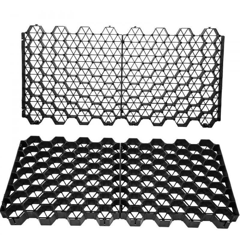 Landscaping & Shade | Permeable Pavers 1.9″ Depth Gravel Driveway Grid Flat-interlocked Grass Pavers HDPE Black Plastic Shed Base for Landscaping and Soil Reinforcement in Parking Lots/Fire Lanes (Pack of 4-11 Sf) Landscaping & Shade Landscaping & Shade