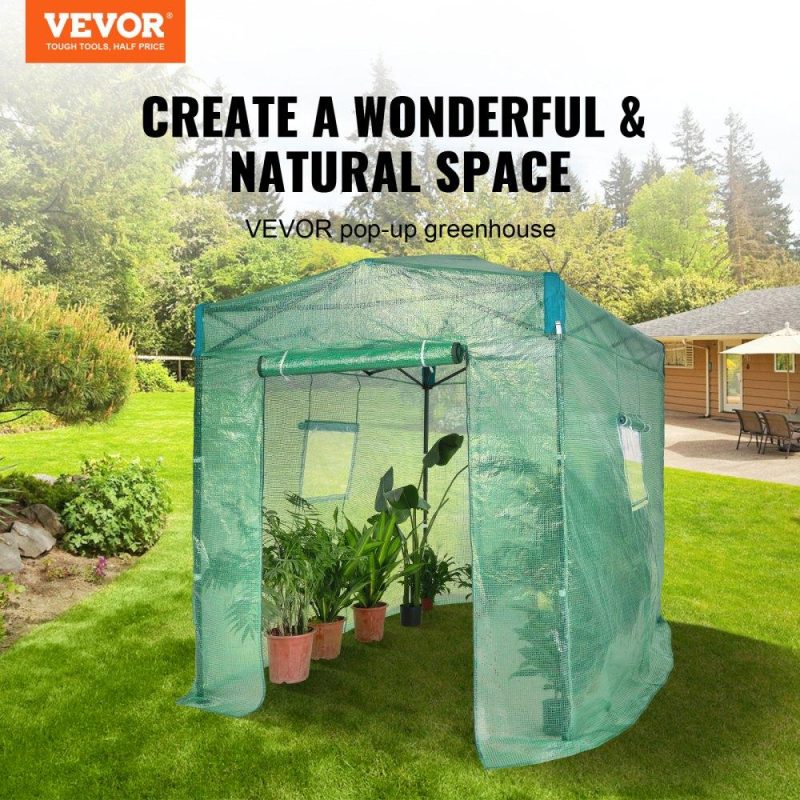 Landscaping & Shade | Pop Up Greenhouse, 8’x 6’x 7.5′ Pop-up Green House, Set Up in Minutes, High Strength PE Cover with Doors & Windows and Powder-Coated Steel Frame, Suitable for Planting and Storage, Green Landscaping & Shade Landscaping & Shade