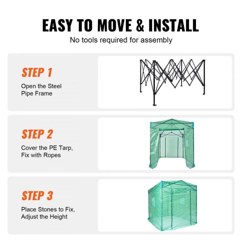 Landscaping & Shade | Pop Up Greenhouse, 8’x 6’x 7.5′ Pop-up Green House, Set Up in Minutes, High Strength PE Cover with Doors & Windows and Powder-Coated Steel Frame, Suitable for Planting and Storage, Green Landscaping & Shade Landscaping & Shade