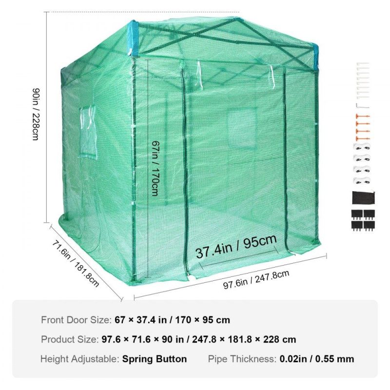 Landscaping & Shade | Pop Up Greenhouse, 8’x 6’x 7.5′ Pop-up Green House, Set Up in Minutes, High Strength PE Cover with Doors & Windows and Powder-Coated Steel Frame, Suitable for Planting and Storage, Green Landscaping & Shade Landscaping & Shade