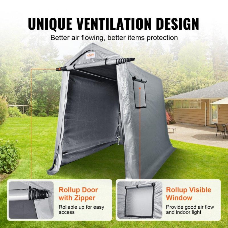 Landscaping & Shade | Portable Shed Outdoor Storage Shelter, 6 x 8 x 7 ft Heavy Duty All-Season Instant Storage Tent Tarp Sheds with Roll-up Zipper Door and Ventilated Windows For Motorcycle, Bike, Garden Tools Landscaping & Shade Landscaping & Shade