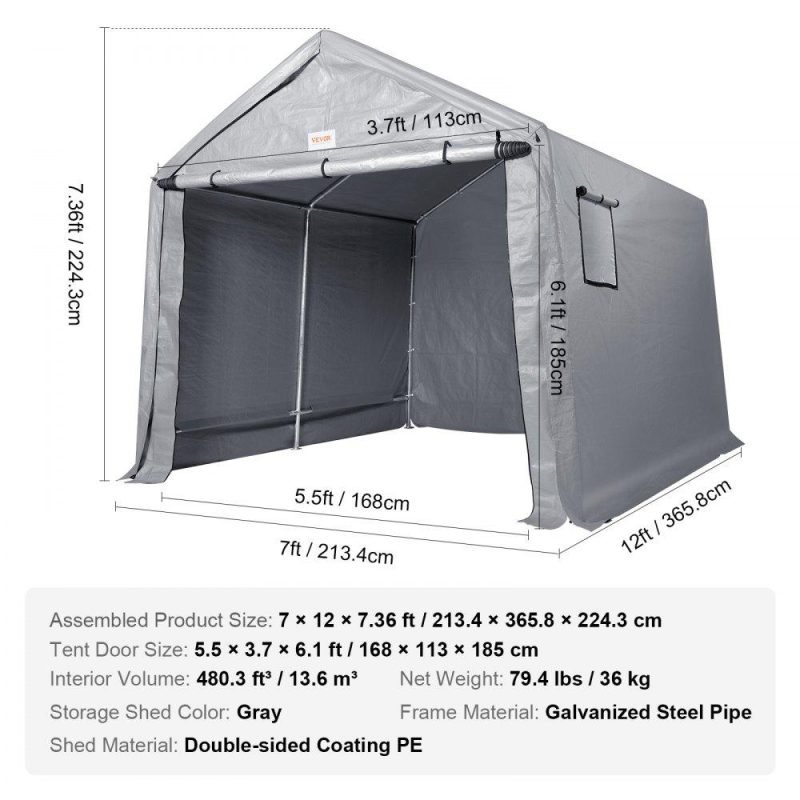 Landscaping & Shade | Portable Shed Outdoor Storage Shelter, 7 x 12 x 7.36 ft Heavy Duty Instant Storage Tent Tarp Sheds with Roll-up Zipper Door and Ventilated Windows For Motorcycle, Bike, Garden Tools Landscaping & Shade Landscaping & Shade