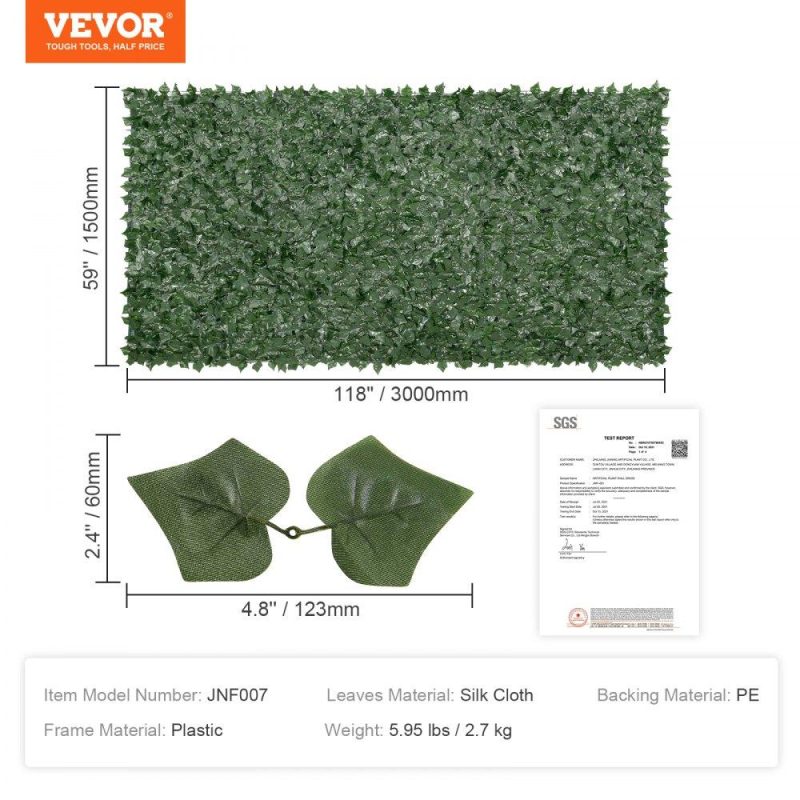 Landscaping & Shade | Privacy Ivy Fence, 59 x 118in Artificial Green Wall Screen, Greenery Ivy Fence with Mesh Cloth Backing and Strengthened Joint, Faux Hedges Vine Leaf Decoration for Outdoor Garden, Yard, Balcony Landscaping & Shade Landscaping & Shade