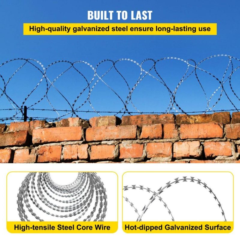 Landscaping & Shade | Razor Wires, 98ft Razor Barbed Wire 2 Coils, 49 ft Per Roll Razor Wire Fencing Razor Fence, Razor Ribbon Barbed Wire Galvanized Steel Razor Wire Fence, Rolls Razor Useful Protection for Garden Landscaping & Shade Landscaping & Shade