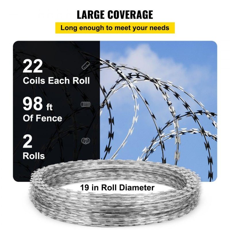 Landscaping & Shade | Razor Wires, 98ft Razor Barbed Wire 2 Coils, 49 ft Per Roll Razor Wire Fencing Razor Fence, Razor Ribbon Barbed Wire Galvanized Steel Razor Wire Fence, Rolls Razor Useful Protection for Garden Landscaping & Shade Landscaping & Shade