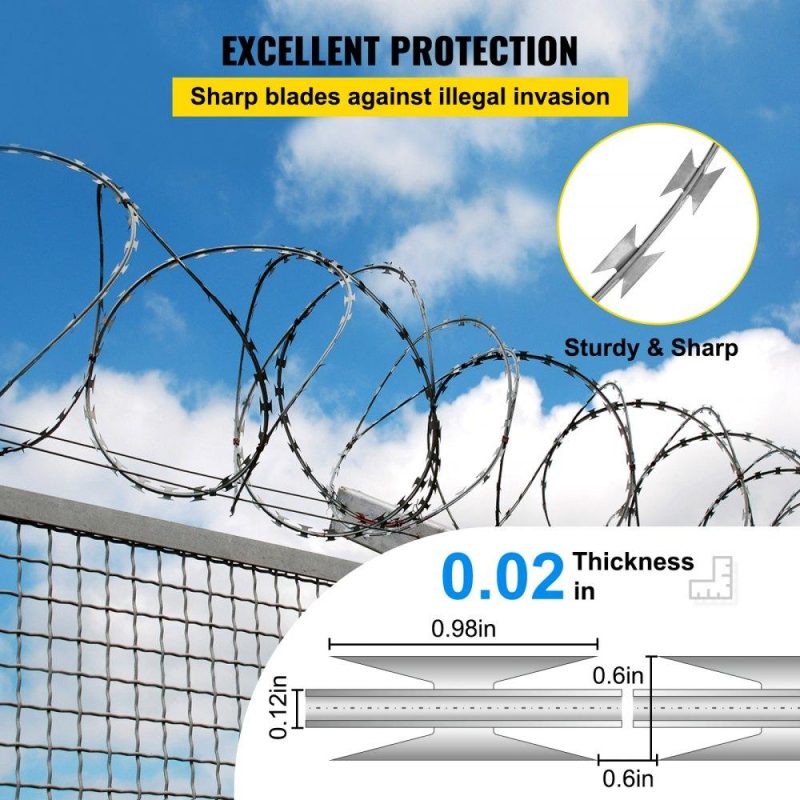 Landscaping & Shade | Razor Wires, 98ft Razor Barbed Wire 2 Coils, 49 ft Per Roll Razor Wire Fencing Razor Fence, Razor Ribbon Barbed Wire Galvanized Steel Razor Wire Fence, Rolls Razor Useful Protection for Garden Landscaping & Shade Landscaping & Shade