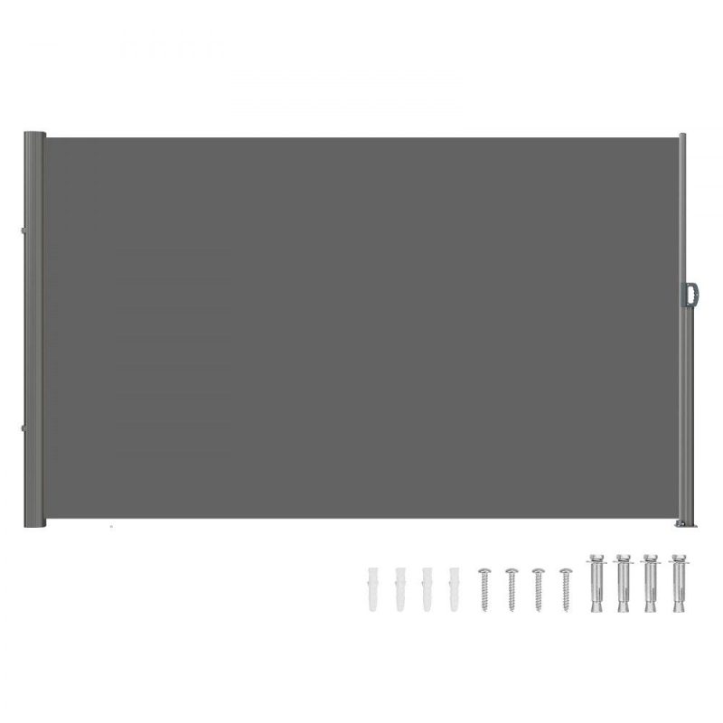 Landscaping & Shade | Retractable Side Awning, 63”x 118” Full Aluminum Rust-Proof Outdoor Privacy Screen, Folding Room Divider Wind Screen for Patio Sun Shade, Backyard, Balcony, Roof Terraces and Pools, Gray Gray Landscaping & Shade Gray