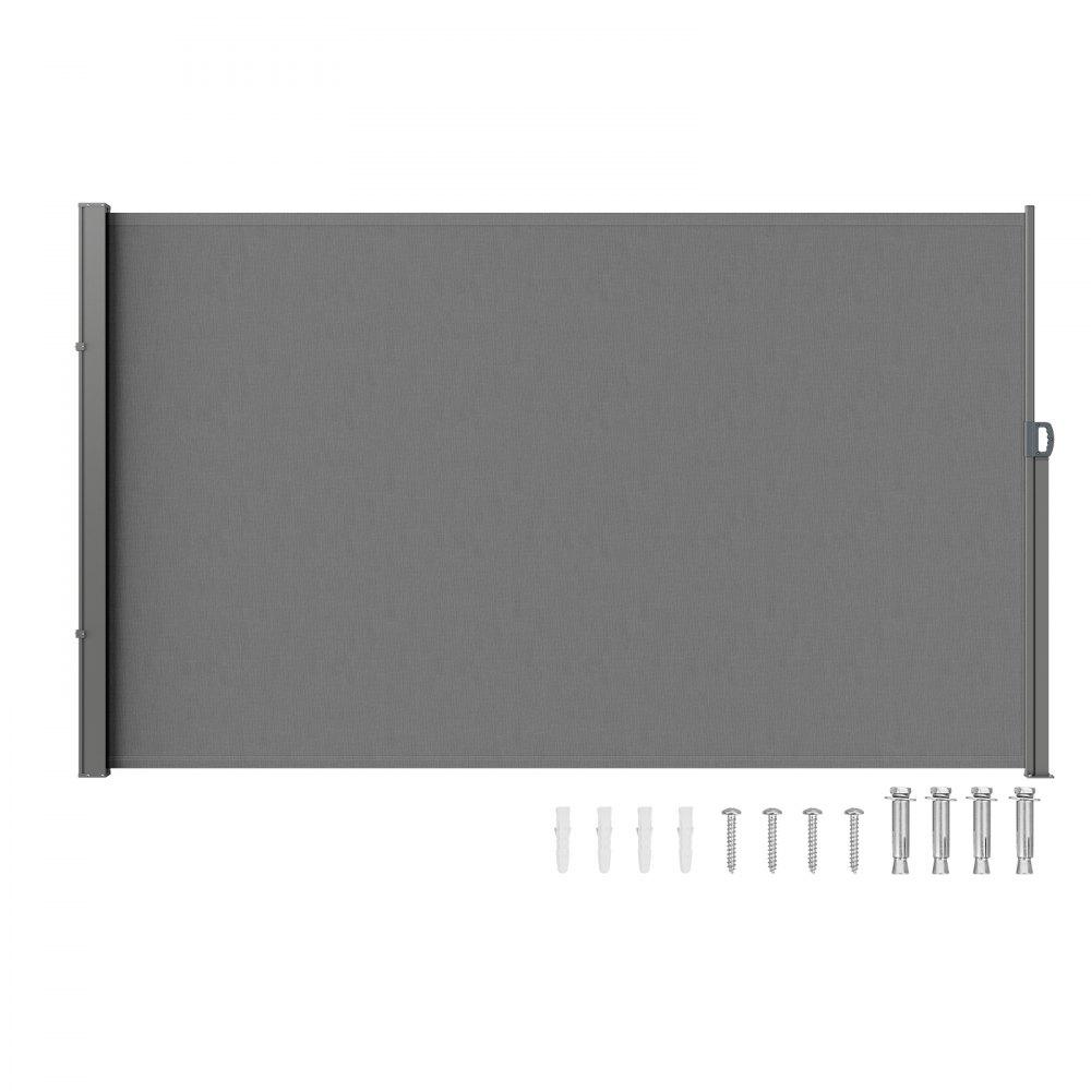 Landscaping & Shade | Retractable Side Awning, 63”x 118” Outdoor Privacy Screen, 180g Polyester Water-proof Retractable Patio Screen, UV 30+ Room Divider Wind Screen for Patio, Backyard, Balcony, Gray Gray Landscaping & Shade Gray