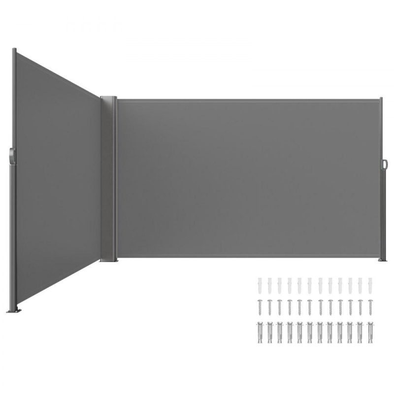 Landscaping & Shade | Retractable Side Awning, 63”x 236” Full Aluminum Rust-Proof Patio Sunshine Screen, Outdoor Privacy Divider & Wind Screen, Works for Courtyard, Balcony, Roof Terraces and Pools, Gray Gray Landscaping & Shade Gray