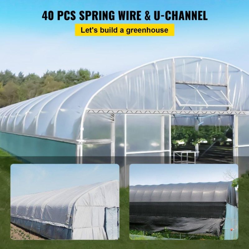 Landscaping & Shade | Spring Wire and Lock Channel, 6.56ft Spring Lock & U-Channel Bundle for Greenhouse, 40 Packs PE Coated Spring Wire & Aluminum Alloy Channel,Plastic Poly Film or Shade Cloth Attachment w/Screws Landscaping & Shade Landscaping & Shade