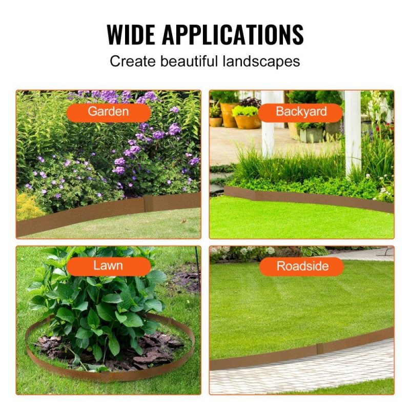 Landscaping & Shade | Steel Landscape Edging, 10-pack Steel Garden Edging Borders, 39.6″ L x 2″ H Strips, Hammer-in Edging Border, Bendable Metal Landscape Edging for Yard, Garden, 2.5″ Spike Height, Rustic Brown Brown Landscaping & Shade Brown