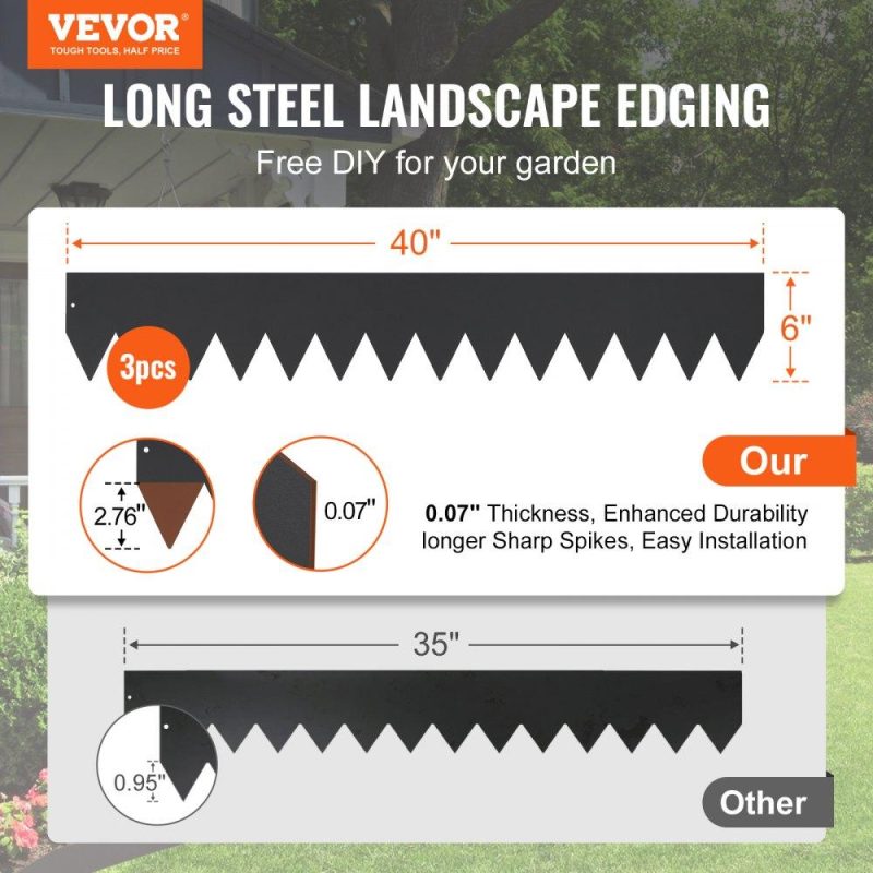 Landscaping & Shade | Steel Landscape Edging, 3-pack Steel Garden Edging Borders, 40″ L x 6″ H Strips, Hammer-in Edging Border with 5 Clips, Bendable Metal Landscape Edging for Yard, Garden, Lawn Landscaping & Shade Landscaping & Shade