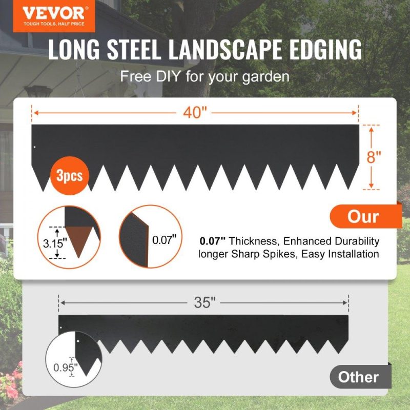 Landscaping & Shade | Steel Landscape Edging, 3-pack Steel Garden Edging Borders, 40″ L x 8″ H Strips, Hammer-in Edging Border with 5 Clips, Bendable Metal Landscape Edging for Yard, Garden, Lawn Landscaping & Shade Landscaping & Shade