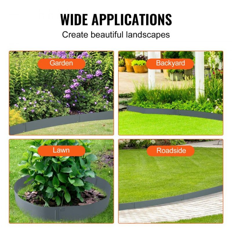 Landscaping & Shade | Steel Landscape Edging, 5-pack Steel Garden Edging Borders, 39″ L x 3″ H Strips, Hammer-in Edging Border, Bendable Metal Landscape Edging for Yard, Garden, Lawn, 3.15″ Spike Height, Dark Gray Dark Gray Landscaping & Shade Dark Gray