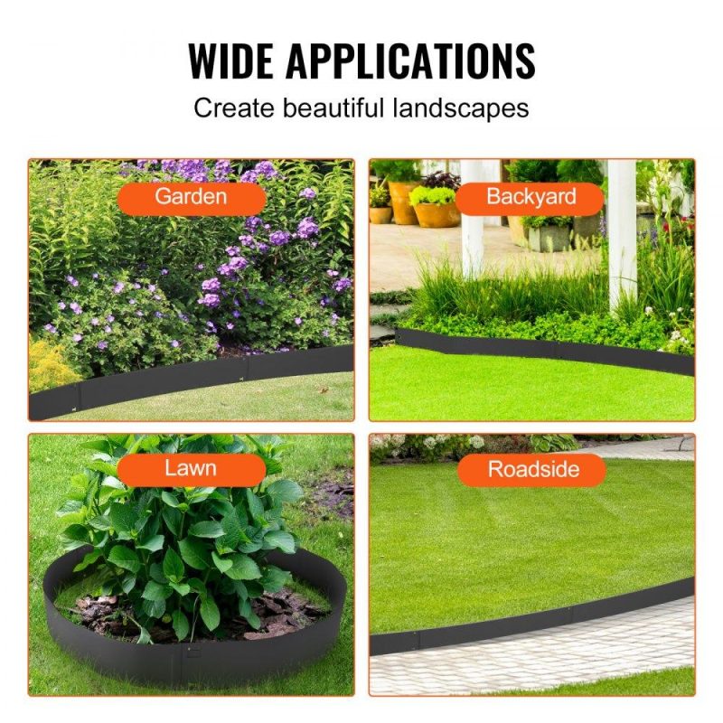 Landscaping & Shade | Steel Landscape Edging, 5-pack Steel Garden Edging Borders, 39″ L x 3″ H Strips, Hammer-in Edging Border, Bendable Metal Landscape Edging for Yard, Garden, Lawn, 3.15″ Spike Height, Black Black Landscaping & Shade Black