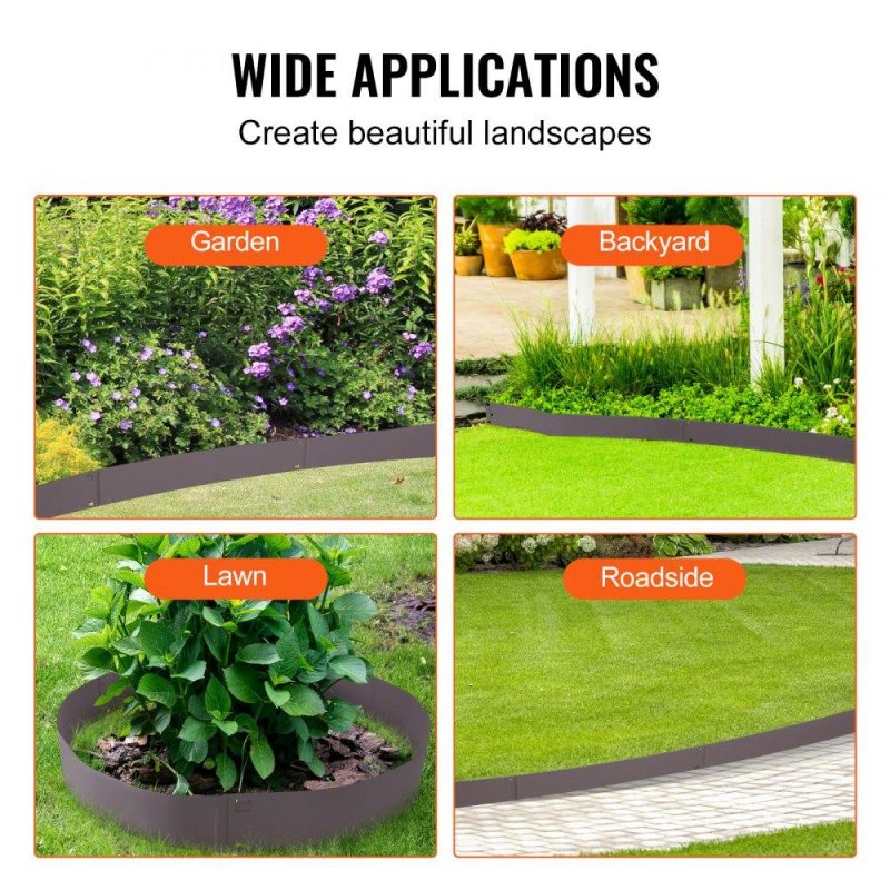 Landscaping & Shade | Steel Landscape Edging, 5-pack Steel Garden Edging Borders, 39″ L x 5″ H Strips, Hammer-in Edging Border, Bendable Metal Landscape Edging for Yard, Garden, Lawn, 3.15″ Spike Height, Brown Brown Landscaping & Shade Brown