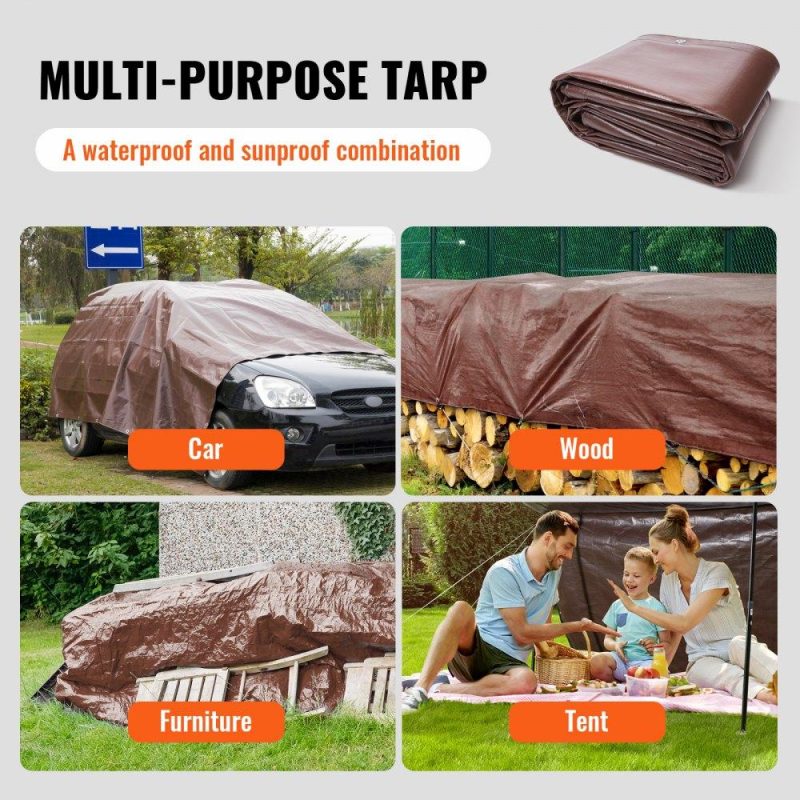 Landscaping & Shade | Tarp 12×20 ft 16 Mil Thick, Waterproof Tear Proof Poly Plastic Tarps Cover, Multi-Purpose Outdoor Tarpaulin with Grommets & Reinforced Edges for Truck, RV, Boat, Camping (Brown) Brown Landscaping & Shade Brown