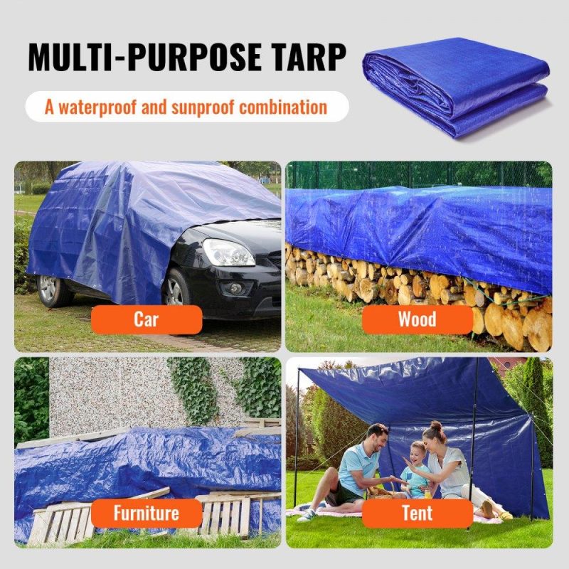 Landscaping & Shade | Tarp Waterproof 10×12 ft, 5 Mil Plastic Poly Tarp Cover, Multi Purpose Tear UV and Temperature Resistant Outdoor Tarpaulin with Reinforced Grommets and Edges (Blue) Blue Landscaping & Shade Blue