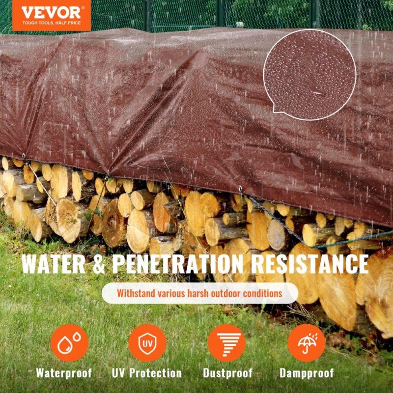 Landscaping & Shade | Tarp Waterproof 12 x 16 ft 16 Mil Plastic Poly Tear UV Resistant Brown Landscaping & Shade Brown