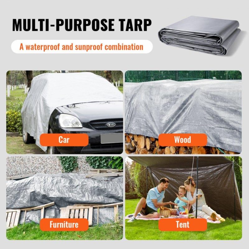 Landscaping & Shade | Tarp Waterproof 12×20 ft, Plastic Poly Tarp Cover 10 Mil, Multi Purpose Tear UV and Temperature Resistant Outdoor Tarpaulin with High Durability Reinforced Grommets (Silver/Brown) Silver Exterior, Brown Interior Landscaping & Shade Landscaping & Shade