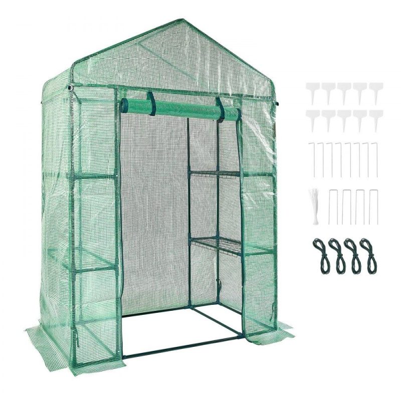 Landscaping & Shade | Walk-in Green House, 4.6 x 2.4 x 6.7 ft, Greenhouse with Shelves, High Strength PE Cover with Doors, Windows and Steel Frame, Set Up in Minutes, for Planting and Storage Landscaping & Shade Landscaping & Shade