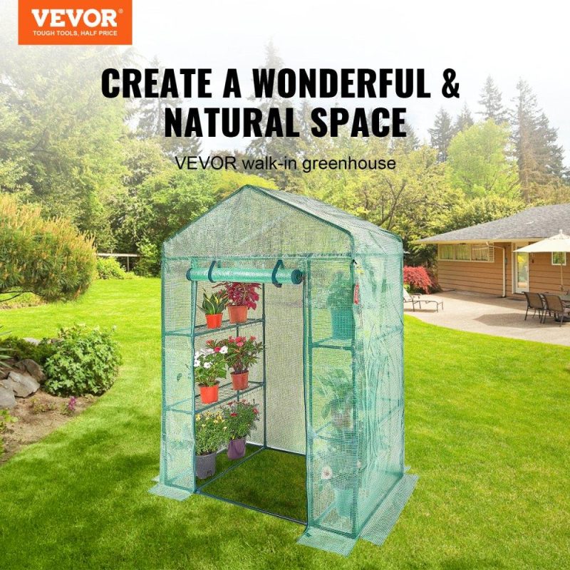 Landscaping & Shade | Walk-in Green House, 4.6 x 2.4 x 6.7 ft, Greenhouse with Shelves, High Strength PE Cover with Doors, Windows and Steel Frame, Set Up in Minutes, for Planting and Storage Landscaping & Shade Landscaping & Shade