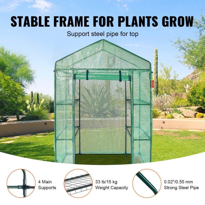 Landscaping & Shade | Walk-in Green House, 4.6 x 2.4 x 6.7 ft, Greenhouse with Shelves, High Strength PE Cover with Doors, Windows and Steel Frame, Set Up in Minutes, for Planting and Storage Landscaping & Shade Landscaping & Shade