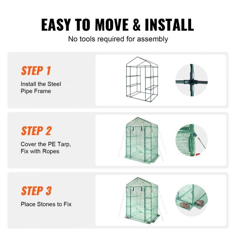 Landscaping & Shade | Walk-in Green House, 4.6 x 2.4 x 6.7 ft, Greenhouse with Shelves, High Strength PE Cover with Doors, Windows and Steel Frame, Set Up in Minutes, for Planting and Storage Landscaping & Shade Landscaping & Shade