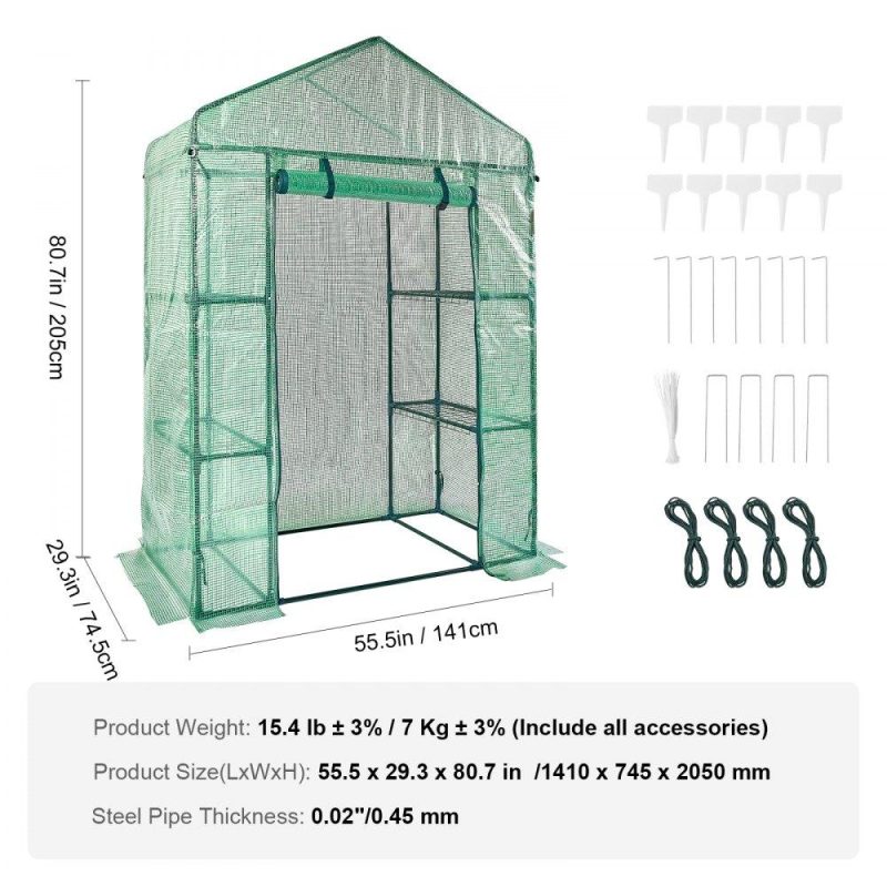 Landscaping & Shade | Walk-in Green House, 4.6 x 2.4 x 6.7 ft, Greenhouse with Shelves, High Strength PE Cover with Doors, Windows and Steel Frame, Set Up in Minutes, for Planting and Storage Landscaping & Shade Landscaping & Shade