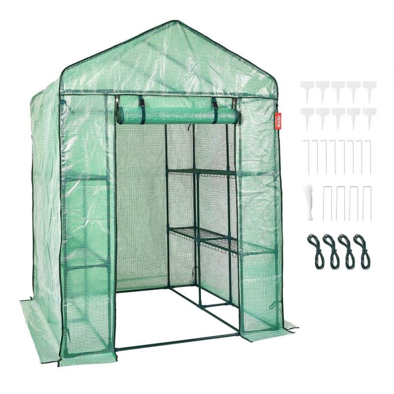 Landscaping & Shade | Walk-in Green House, 4.6 x 4.6 x 6.6 ft , Greenhouse with Shelves, High Strength PE Cover with Zipper Door and Steel Frame, Assembly in Minutes, Suitable for Planting and Storage Landscaping & Shade Landscaping & Shade