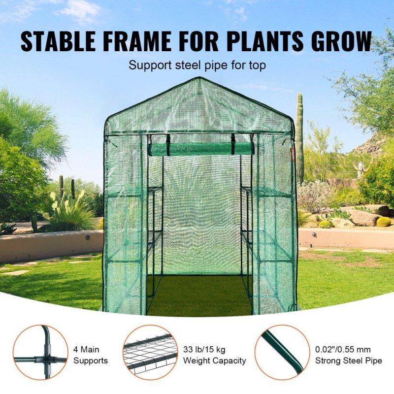 Landscaping & Shade | Walk-in Green House, 4.6 x 4.6 x 6.6 ft , Greenhouse with Shelves, High Strength PE Cover with Zipper Door and Steel Frame, Assembly in Minutes, Suitable for Planting and Storage Landscaping & Shade Landscaping & Shade