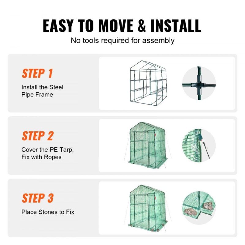 Landscaping & Shade | Walk-in Green House, 4.6 x 4.6 x 6.6 ft , Greenhouse with Shelves, High Strength PE Cover with Zipper Door and Steel Frame, Assembly in Minutes, Suitable for Planting and Storage Landscaping & Shade Landscaping & Shade