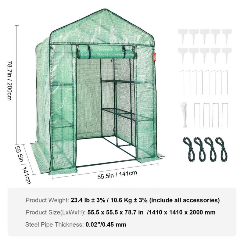 Landscaping & Shade | Walk-in Green House, 4.6 x 4.6 x 6.6 ft , Greenhouse with Shelves, High Strength PE Cover with Zipper Door and Steel Frame, Assembly in Minutes, Suitable for Planting and Storage Landscaping & Shade Landscaping & Shade