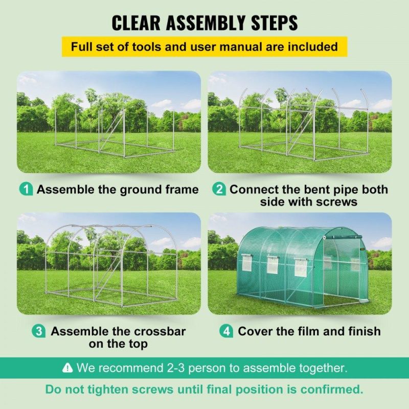 Landscaping & Shade | Walk-in Tunnel Greenhouse, 12 x 7 x 7 ft Portable Plant Hot House w/ Galvanized Steel Hoops, 1 Top Beam, Diagonal Poles, Zippered Door & 6 Roll-up Windows, Green Green Landscaping & Shade Green