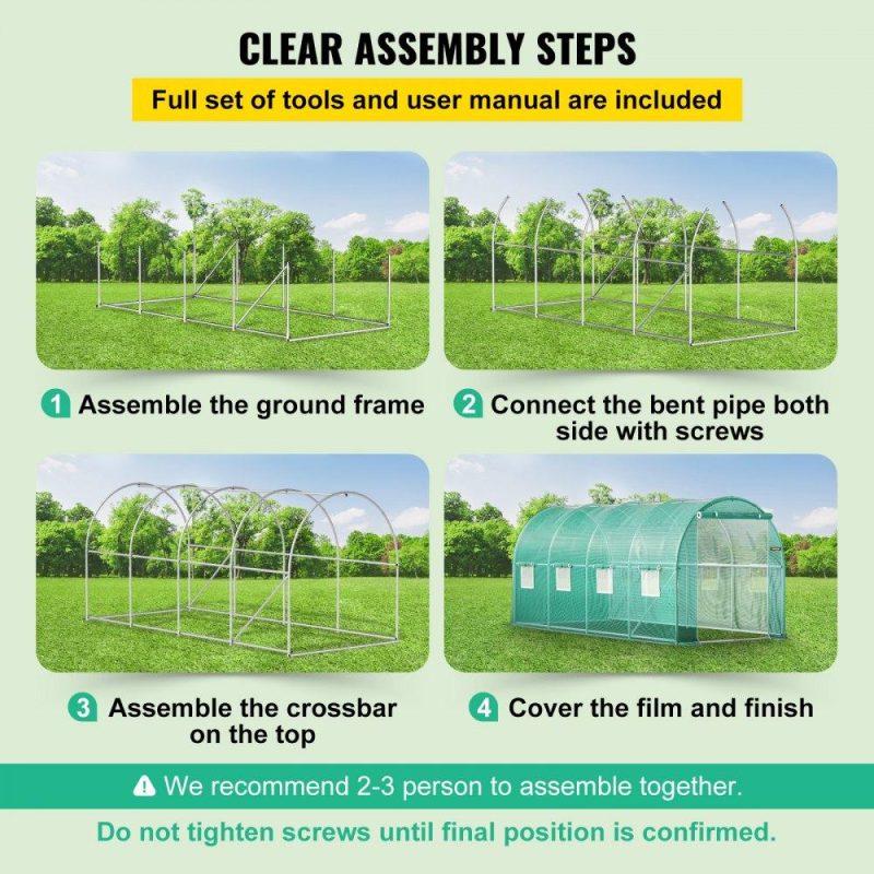 Landscaping & Shade | Walk-in Tunnel Greenhouse, 15 x 7 x 7 ft Portable Plant Hot House w/ Galvanized Steel Hoops, 1 Top Beam, Diagonal Poles, Zippered Door & 8 Roll-up Windows, Green Green Landscaping & Shade Green